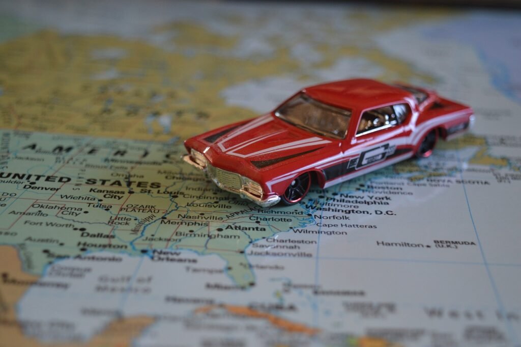 Diecast car on map